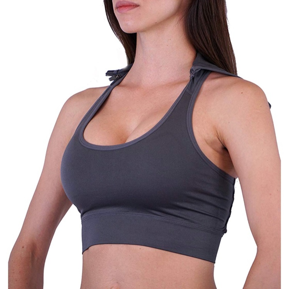 Neon Yelow hoodie sports bra Crop Top Caged Back - Picture 2 of 9